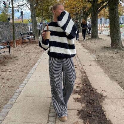 Llse | Dames Loungebroek met Lage Taille en Subtiele Strepen – Comfort en Stijl in Één