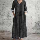 Women's V-Neck Stripe Dress - Breathable Long Sleeve Casual Dress
