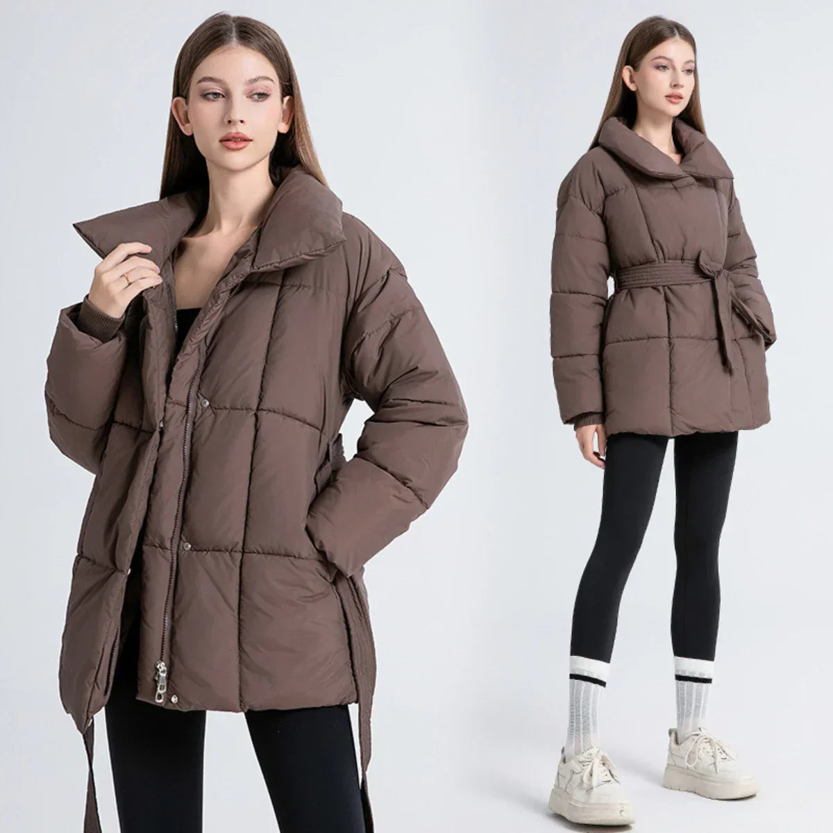 Dames Getailleerde Puffer Parka Jas – Waterafstotend, Effen Winterjas voor Avondkleding