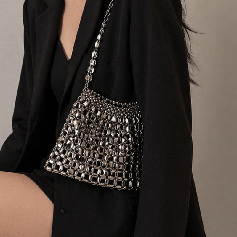 Mirrored Disco Mesh Bag with Chain Strap