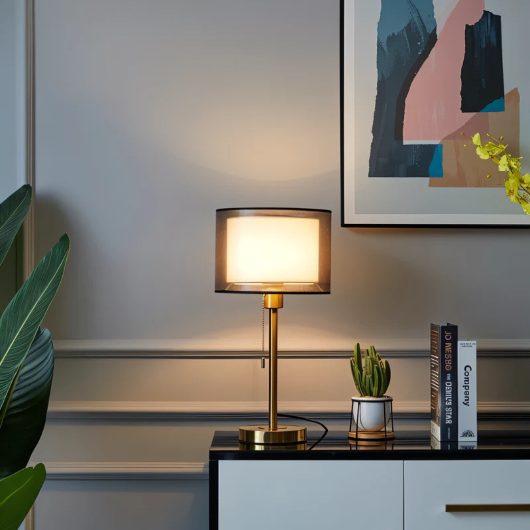 Tafellamp – Vintage Stijl met Dubbele Stoffen Kap voor Slaapkamer of Woonkamer