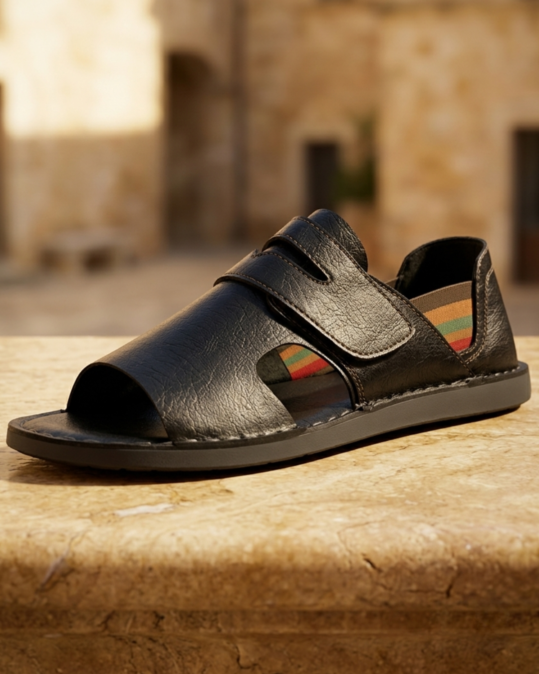 Men's Leather Sandals with Orthopedic Support and Open Toe