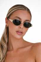 Women's Oval Metal Frame Sunglasses – Dark Tinted Lenses