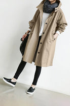 Women's Hooded Rain Trench Coat – Water-Repellent Mid-Season Jacket