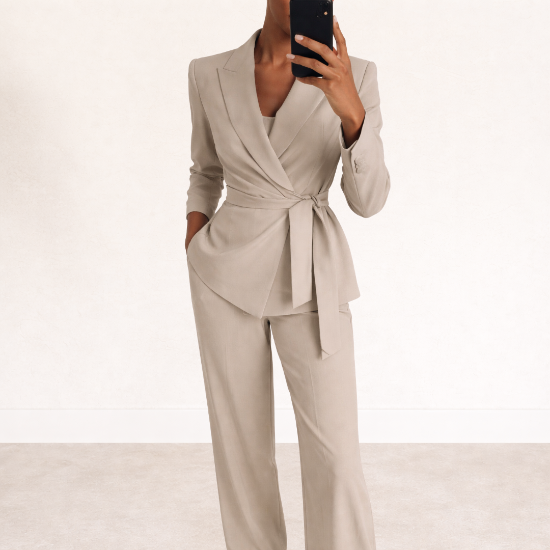 Women's Tailored Blazer & Wide Leg Trousers Two-Piece Suit Set