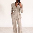 Women's Tailored Blazer & Wide Leg Trousers Two-Piece Suit Set