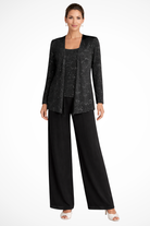 Women's Sequin Lace Three Piece Trouser Suit - Wide Leg Wedding Guest Outfit