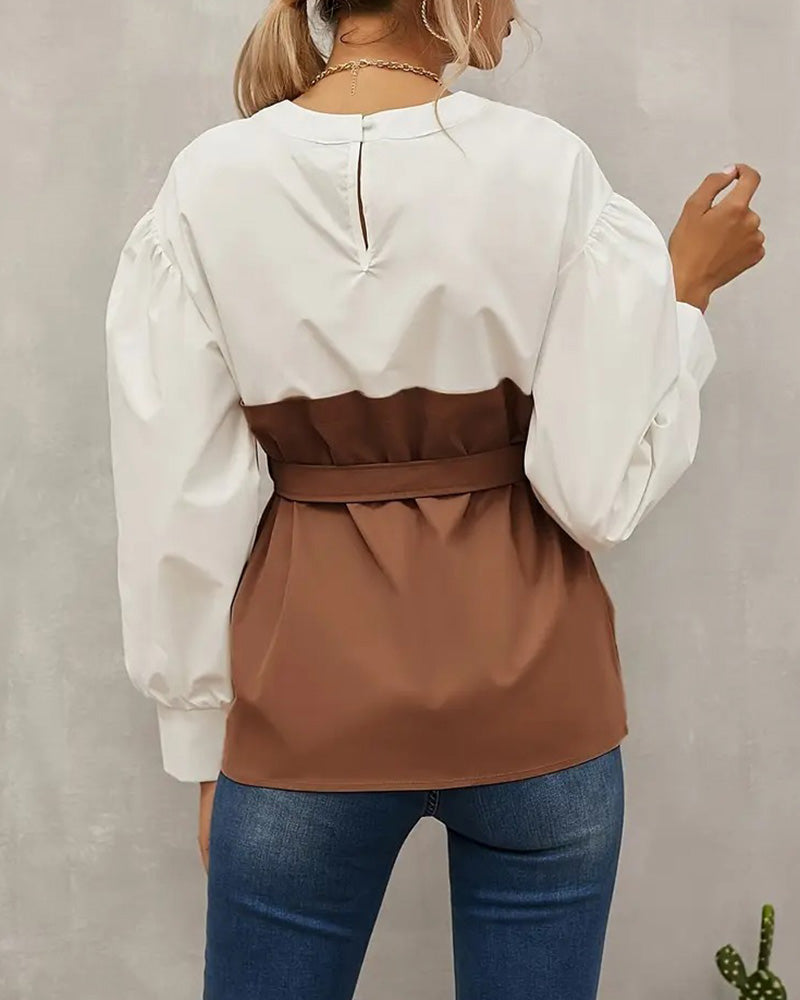 Chique Blouse | Damesblouse met Lantaarnmouwen en Ronde Hals