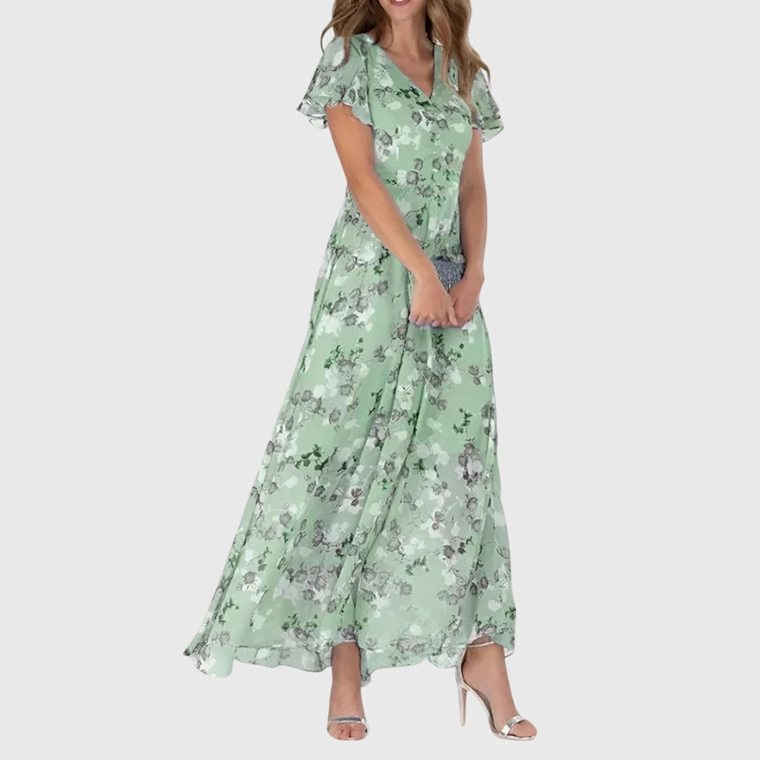 Women's Floral V-Neck Maxi Dress - Flowy Summer Dress
