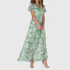 Women's Floral V-Neck Maxi Dress - Flowy Summer Dress