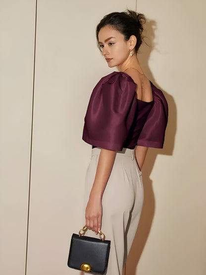 Hennie | Dames Blouse – Slanke Pasvorm met Vierkante Halslijn en Vrouwelijke Pofmouwen