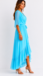 Women's Chiffon Wrap Dress with Flowing Sleeves