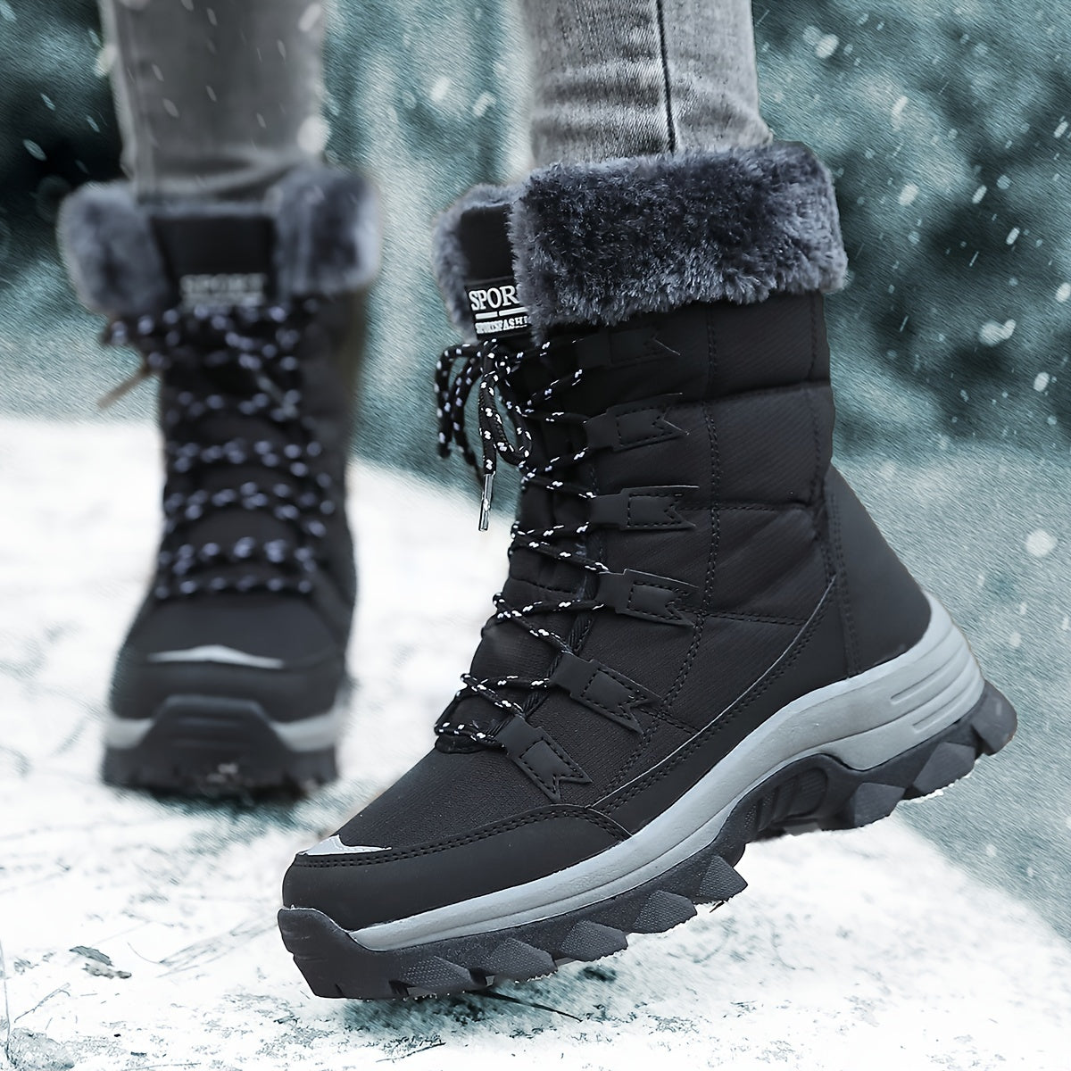 Women's Winter Boots Brown Faux Leather, Warm Lined and Waterproof