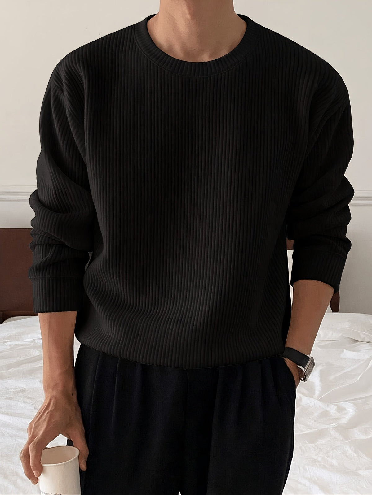 Men's Ribbed Crew-Neck Sweater – Relaxed Fit Knit Pullover