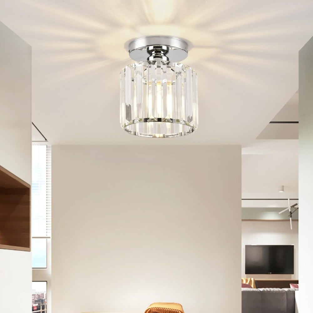 Flush Mount Ceiling Light with Crystal Shade - Black Brass Finish