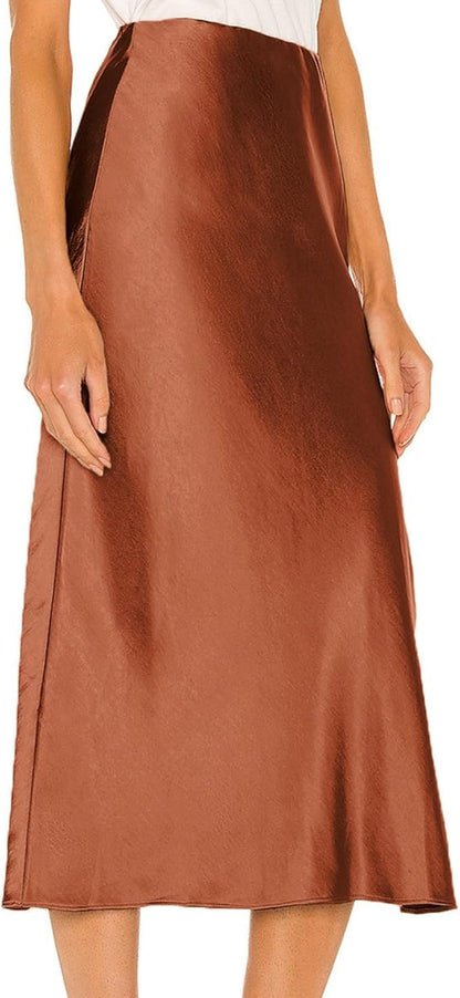 Zorina | Satijnen Midi Rok voor Dames – Elegante Glans en Tijdloos A-lijn Design
