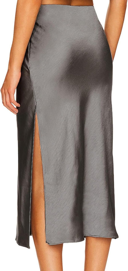 Zorina | Satijnen Midi Rok voor Dames – Elegante Glans en Tijdloos A-lijn Design
