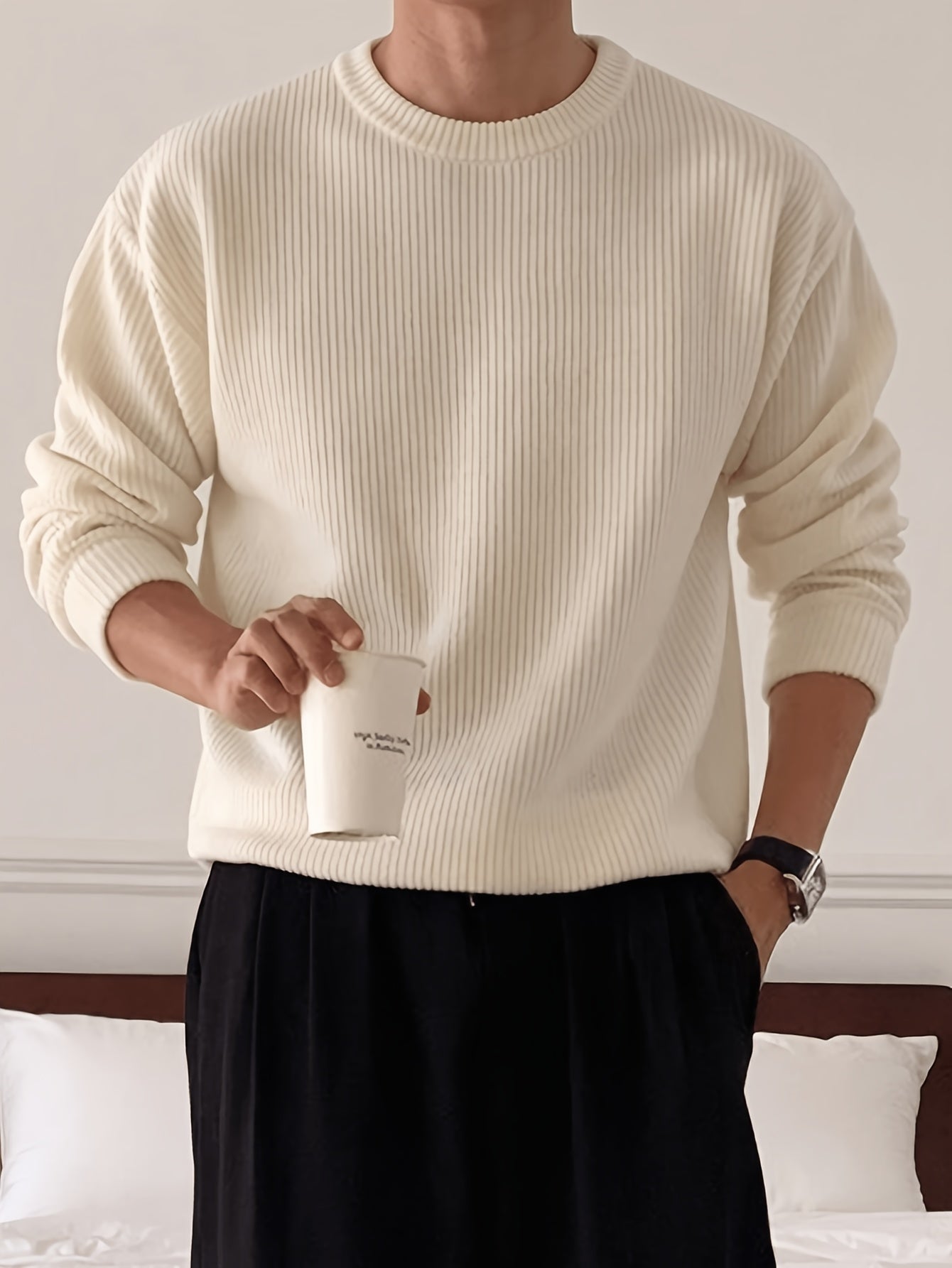 Men's Ribbed Crew-Neck Sweater – Relaxed Fit Knit Pullover
