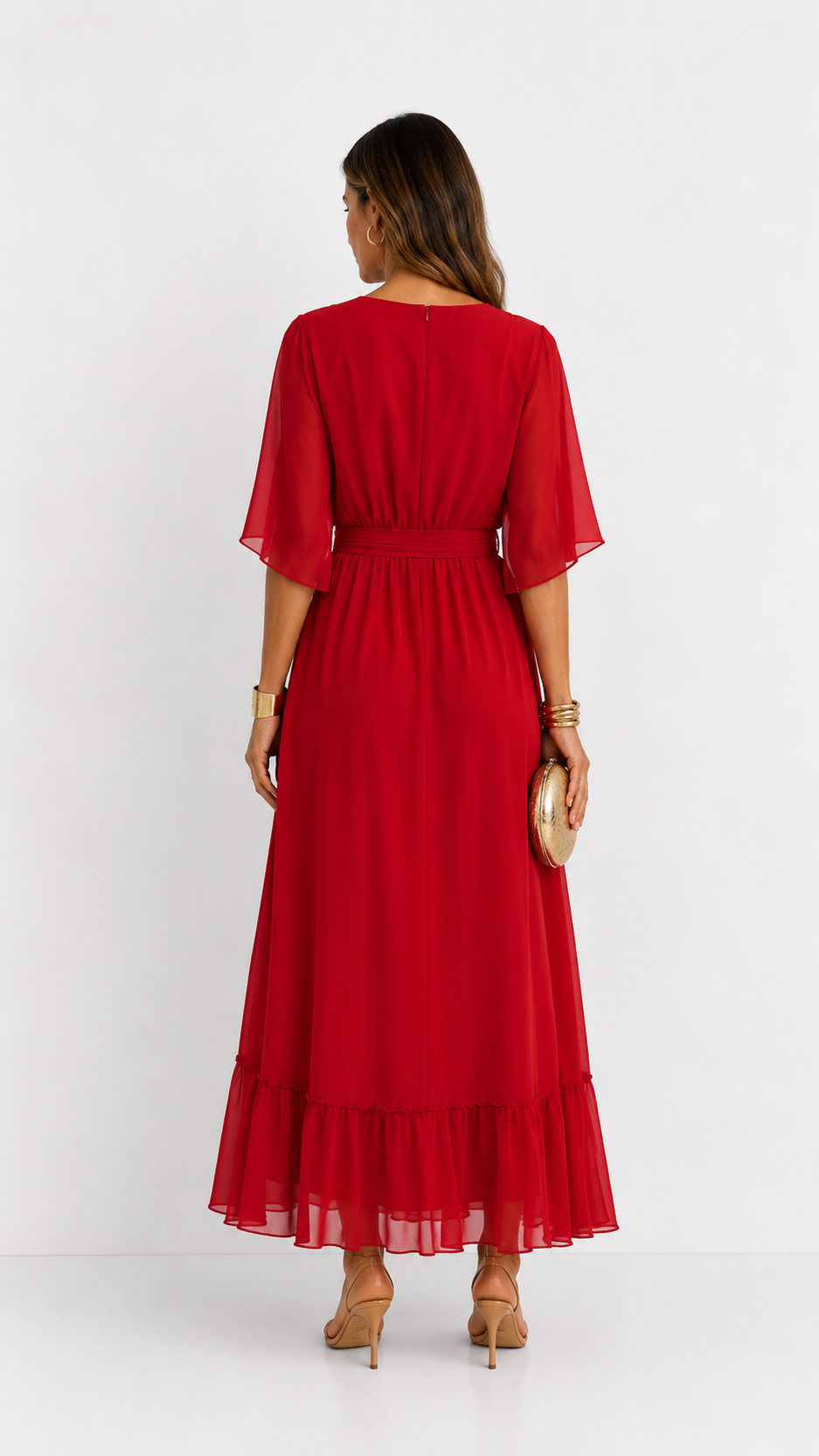 Women's Chiffon Wrap Dress with Flowing Sleeves