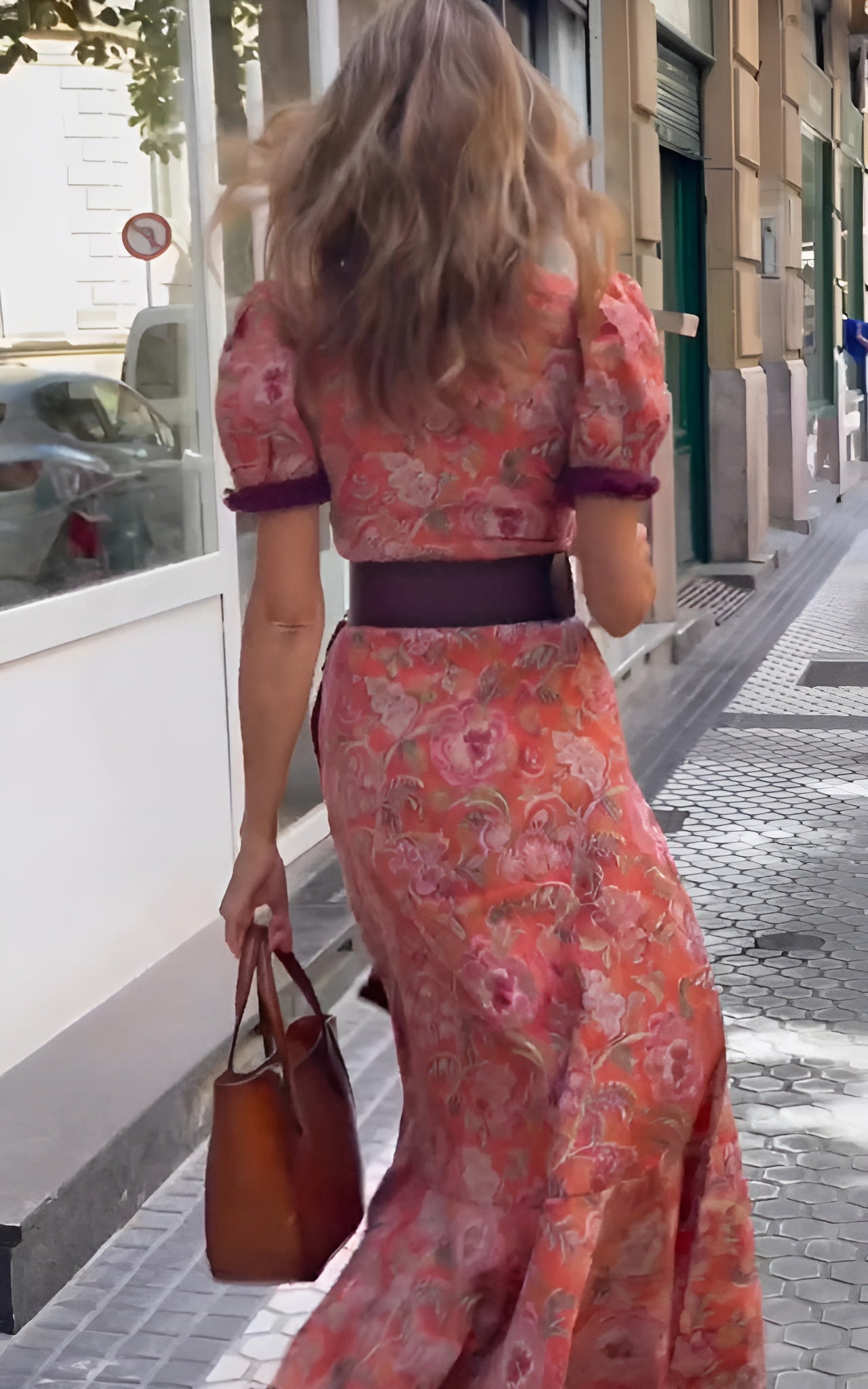 Women's Floral Maxi Dress with Tie Waist Belt