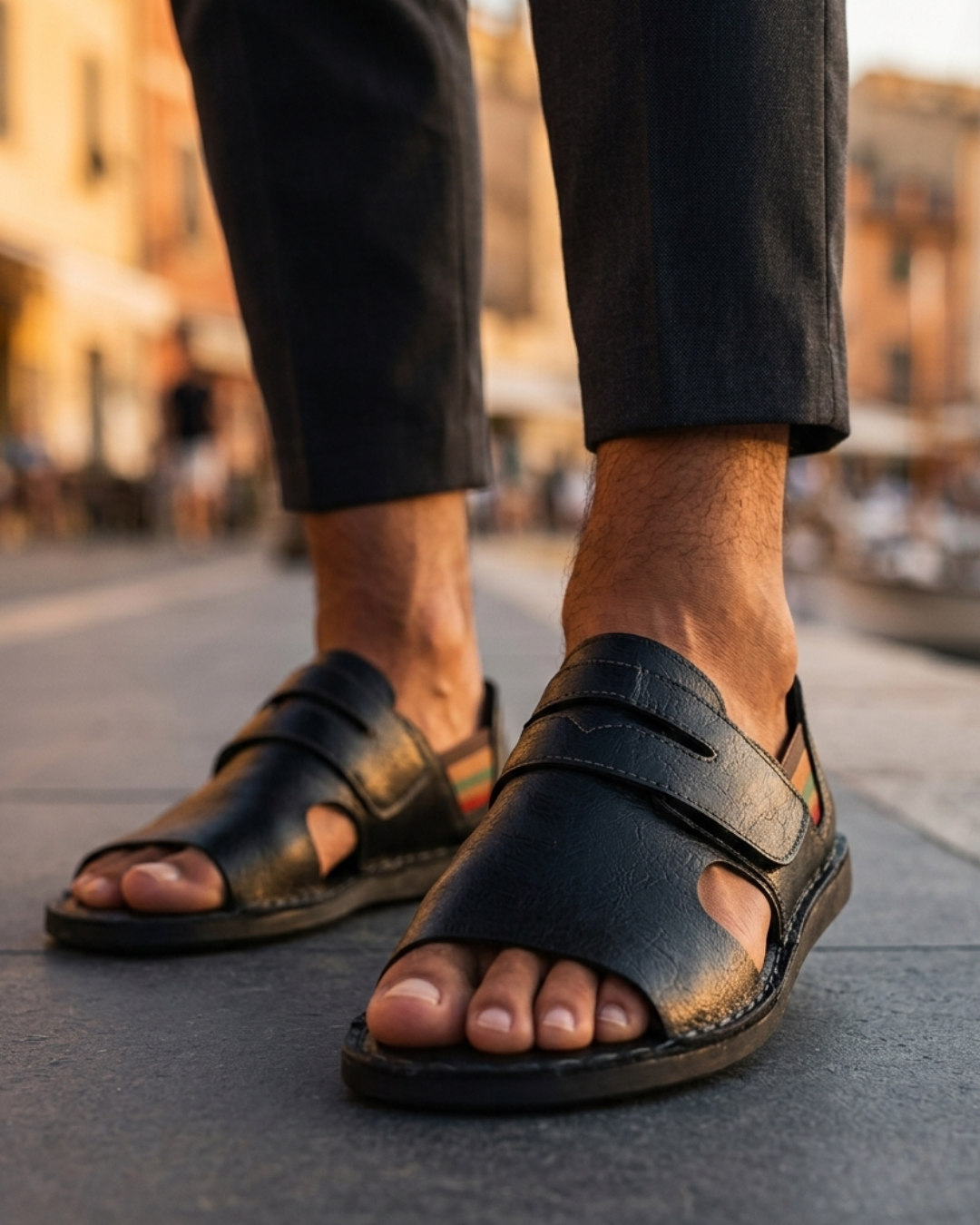 Men's Leather Sandals with Orthopedic Support and Open Toe