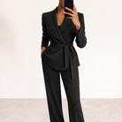 Women's Tailored Blazer & Wide Leg Trousers Two-Piece Suit Set