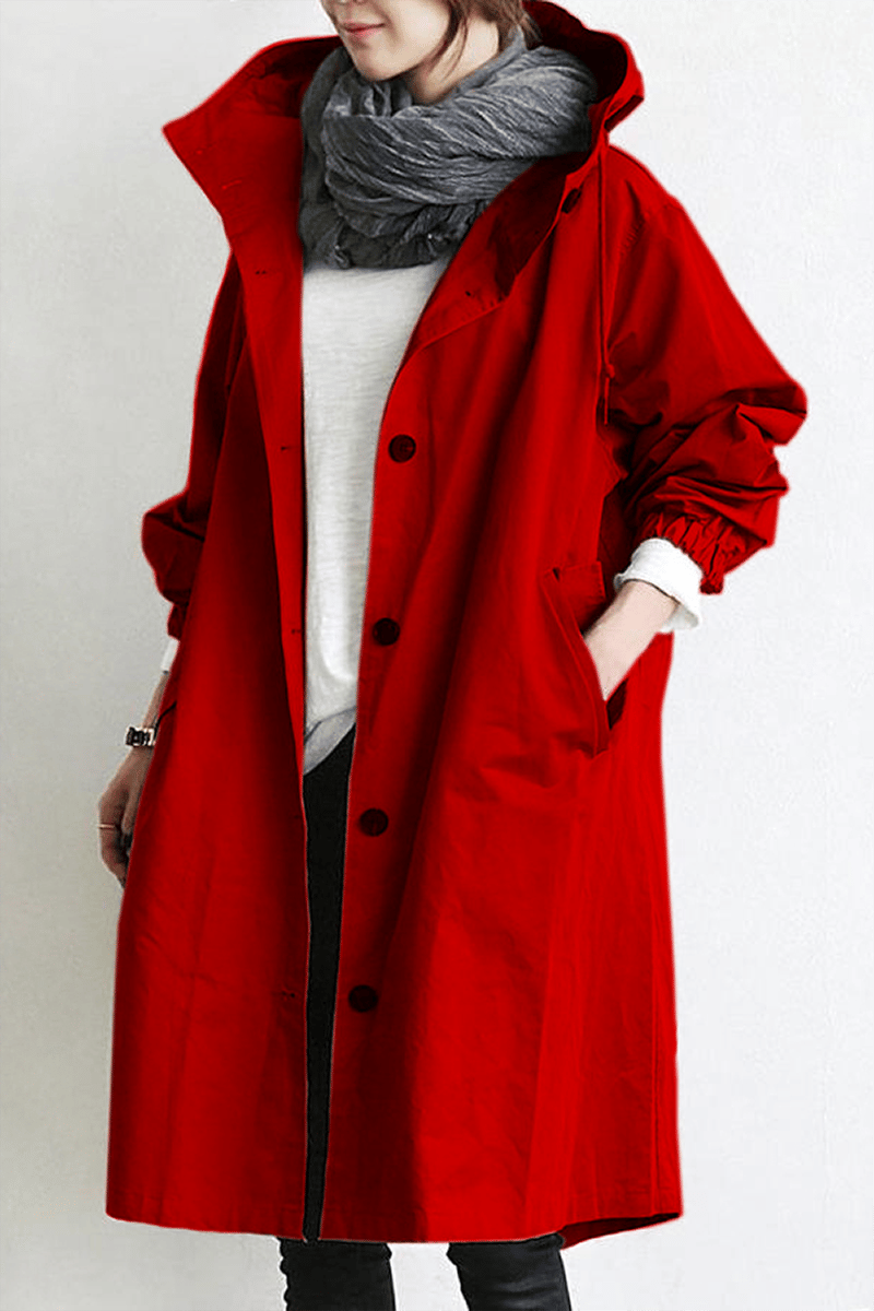 Women's Hooded Rain Trench Coat – Water-Repellent Mid-Season Jacket