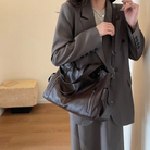 Women's Shoulder Bag in Vegan Leather - Structured Multi-Pocket Design