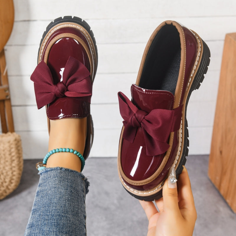 Women's Patent Bow Loafers with Platform Sole