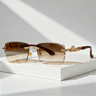 Women's Sunglasses with Rimless Diamond-Cut Lenses and Panther Temple Detail