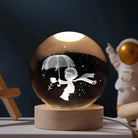 3D Engraved Crystal Ball Night Light - Wooden Base LED Lamp