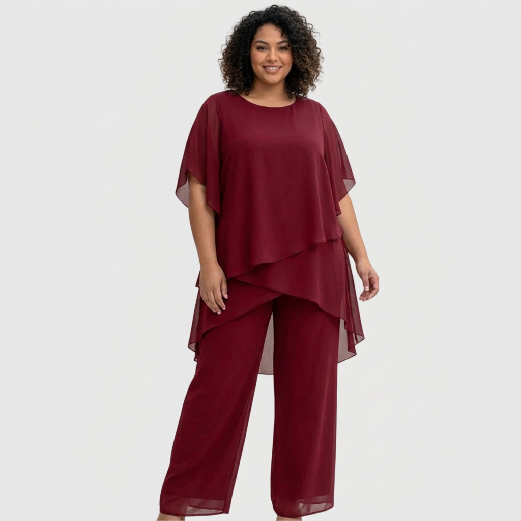 Women's Two-Piece Set with Draped Top and Wide-Leg Palazzo Trousers