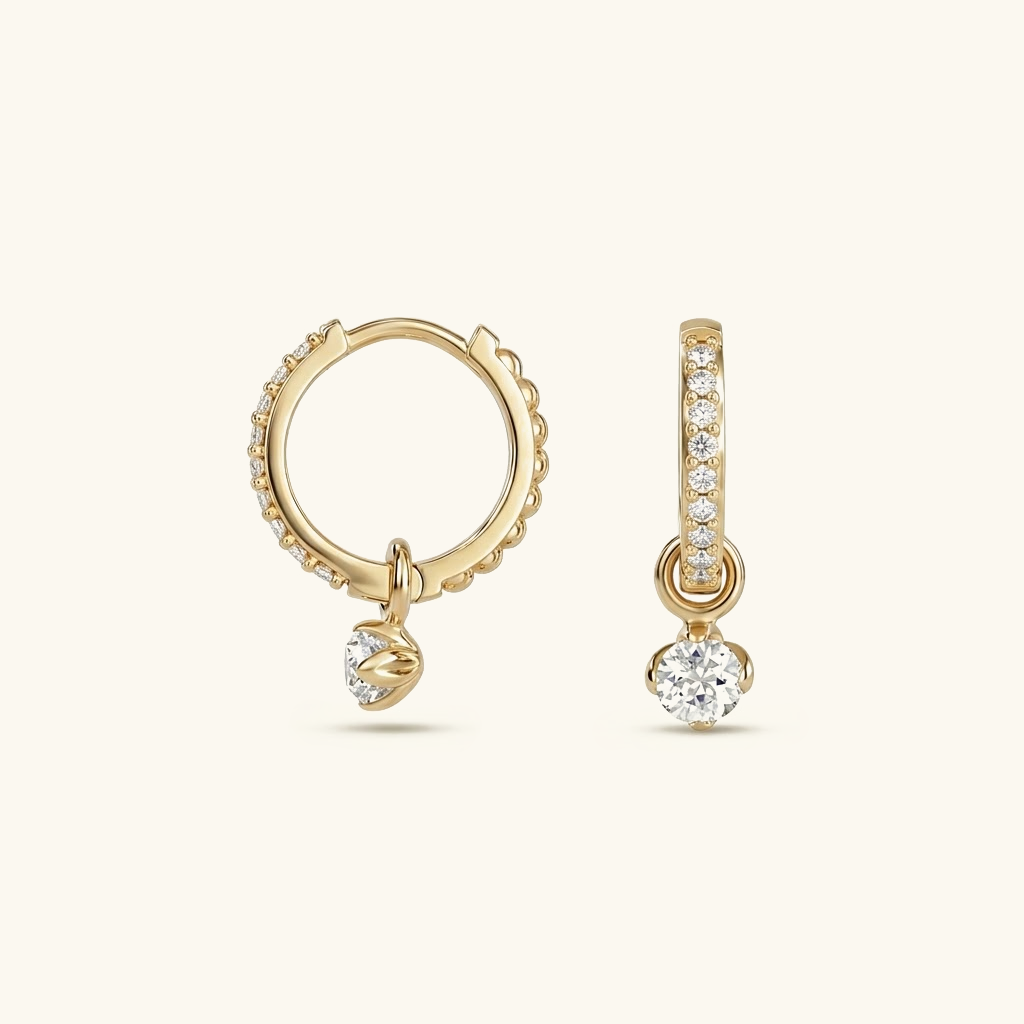 Women's CZ Huggie Earrings with Dangling Charm