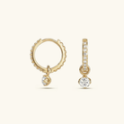 Women's CZ Huggie Earrings with Dangling Charm