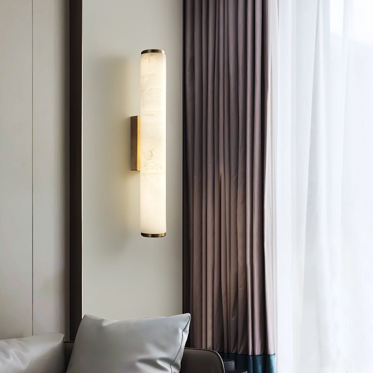 Marble Wall Sconce with Vertical Cylindrical LED Light, Copper Finish