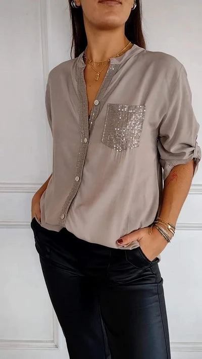 Helene Blouse Dames | Rechte Blouse met Subtiele Glansdetails