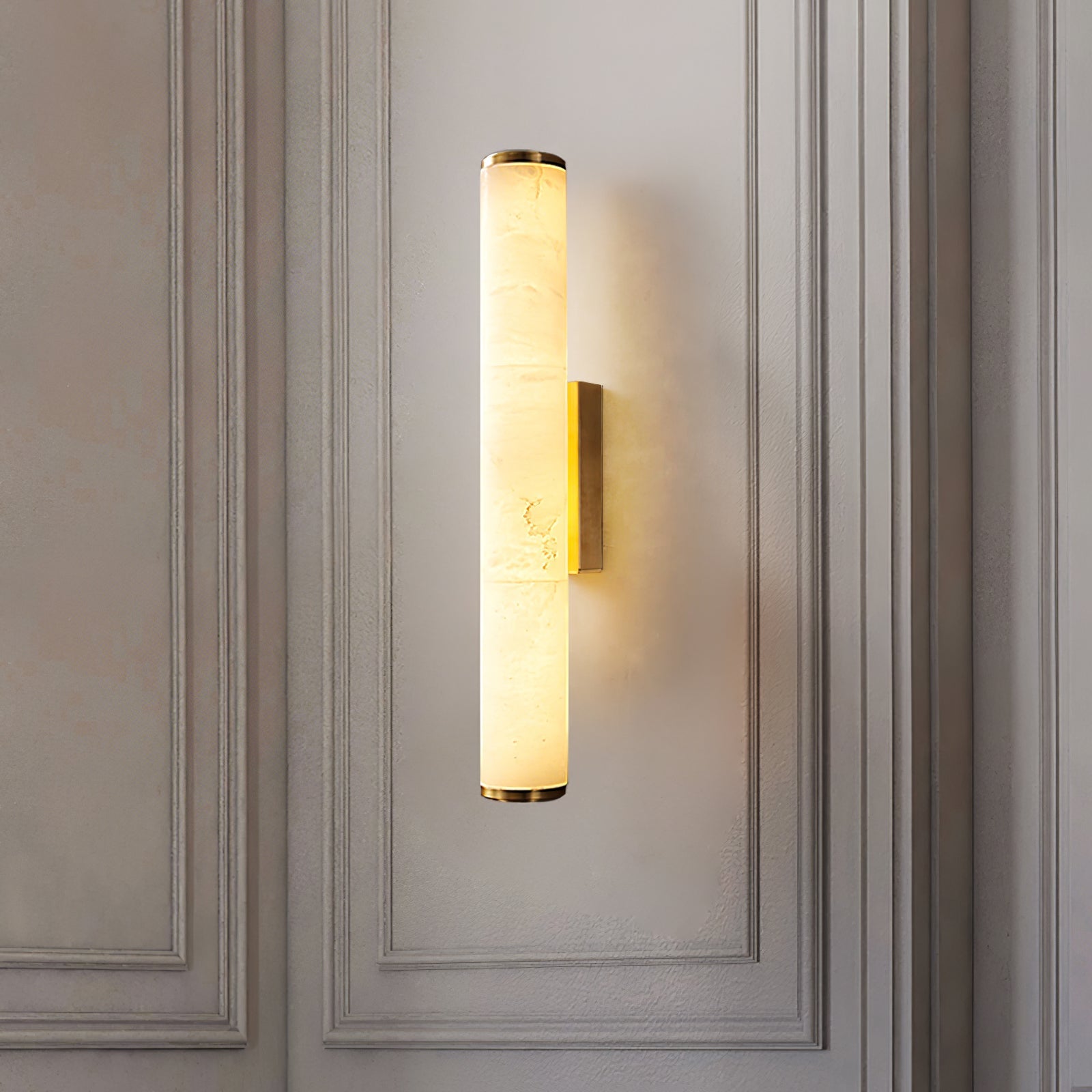 Marble Wall Sconce with Vertical Cylindrical LED Light, Copper Finish