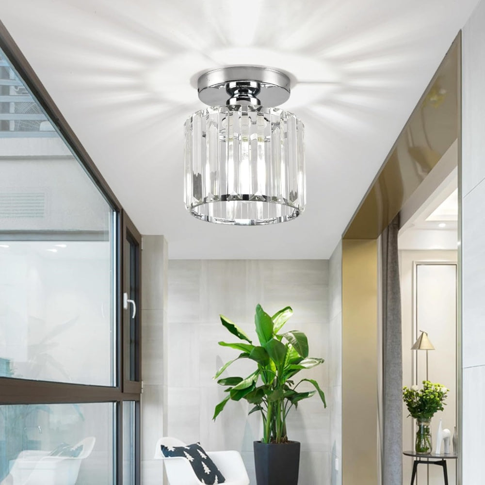 Flush Mount Ceiling Light with Crystal Shade - Black Brass Finish