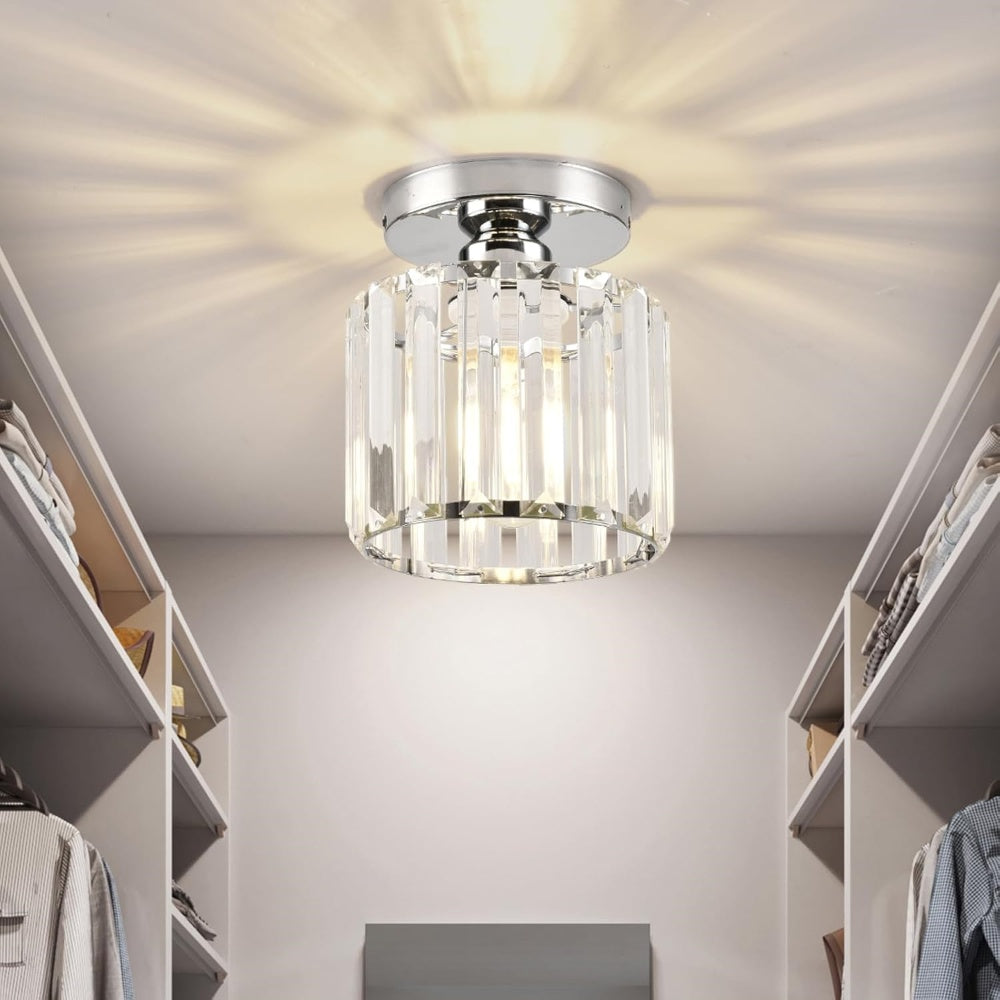Flush Mount Ceiling Light with Crystal Shade - Black Brass Finish