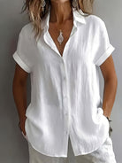 Women's Linen Shirt Short Sleeve Button-Up Collared Top