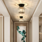 Flush Mount Ceiling Light with Crystal Shade - Black Brass Finish