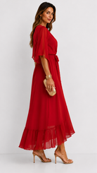 Women's Chiffon Wrap Dress with Flowing Sleeves