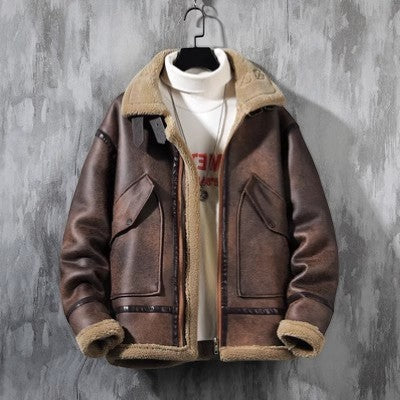 Men's Fleece-Lined Jacket Lambswool Lining – Casual Fit