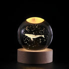 3D Engraved Crystal Ball Night Light - Wooden Base LED Lamp