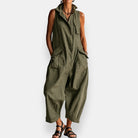 Women's Sleeveless Cargo Jumpsuit with Structured Collar