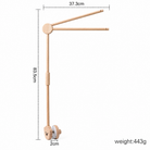 Large wooden cot mobile arm bracket with koala charm, dimensions diagram
