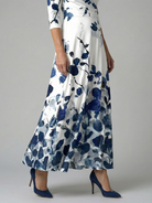 Women's Floral Wrap Midi Dress with Three Quarter Sleeves