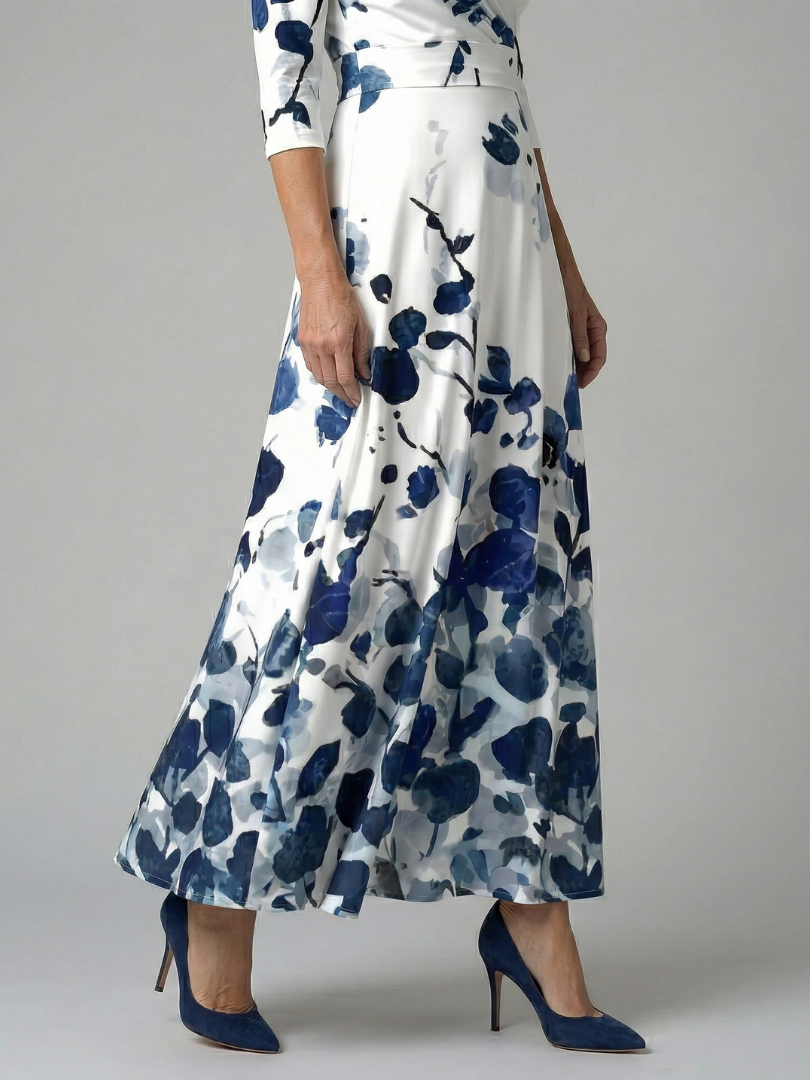 Women's Floral Wrap Midi Dress with Three Quarter Sleeves
