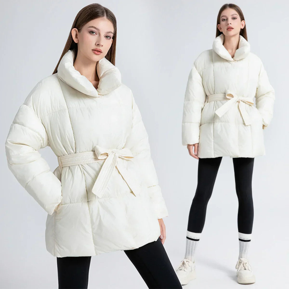 Dames Getailleerde Puffer Parka Jas – Waterafstotend, Effen Winterjas voor Avondkleding