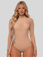 Women's Mesh Bodysuit Long Sleeve High Neck Sheer Top